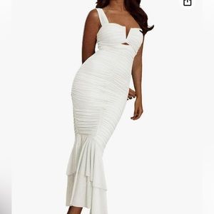 White Womens Strappy Party Bodycon Mermaid Fishtail Dress (bridal)